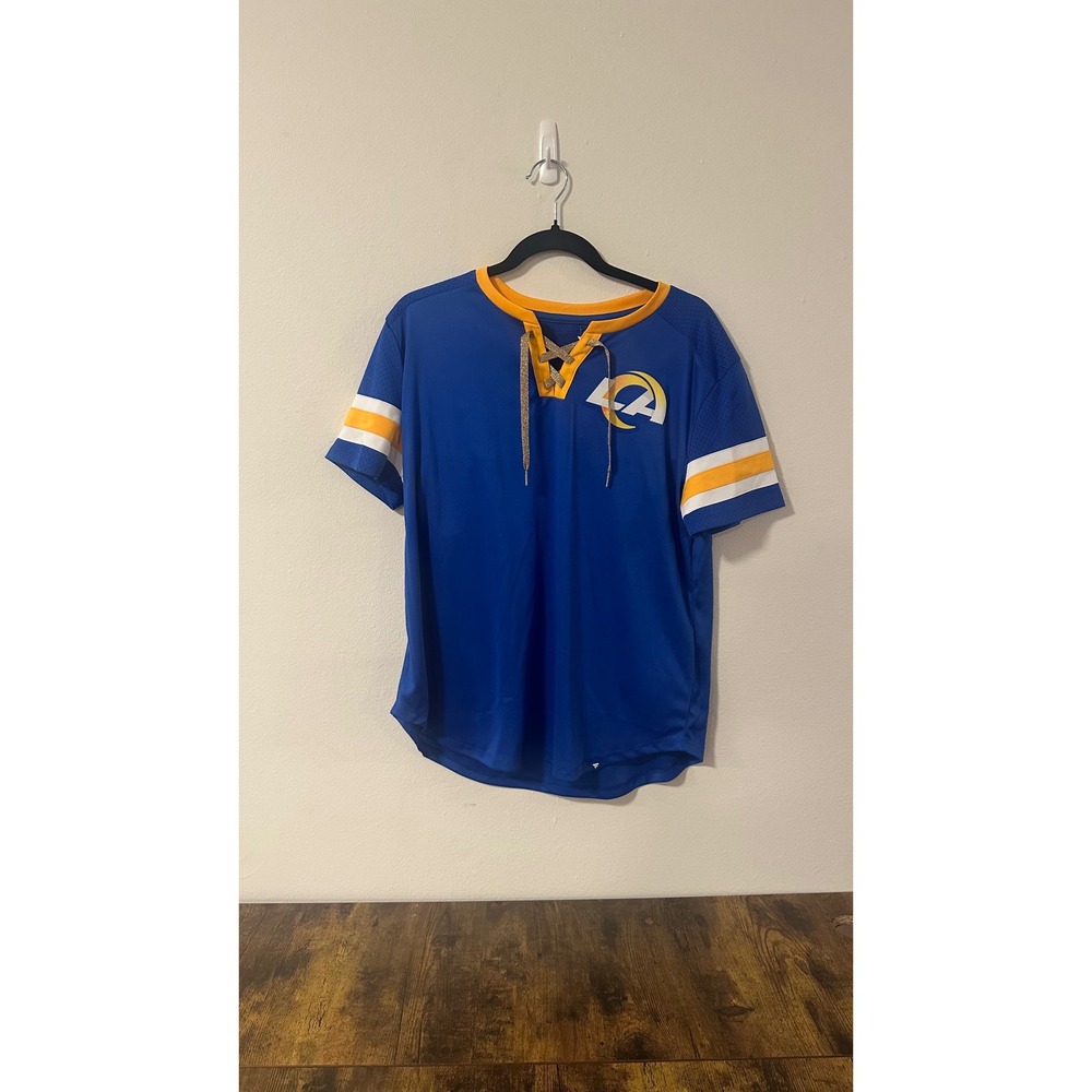 Fanatics NFL Los Angeles Rams Lace Up Jersey Shirt Blue Gold Women's Large NWT